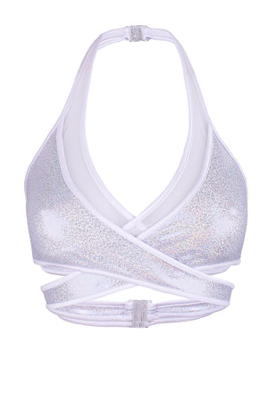 Cross-Over Halter Holgraphic Crop top / X-CROSS TOP / HOLO WHITE,TOPS - EXES LINGERIE