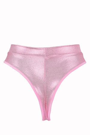 High Waisted Rave Holographic Bottom / BOND Holo BABY PINK,BOTTOMS - EXES LINGERIE