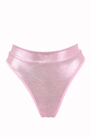 High Waisted Rave Holographic Bottom / BOND Holo BABY PINK,BOTTOMS - EXES LINGERIE