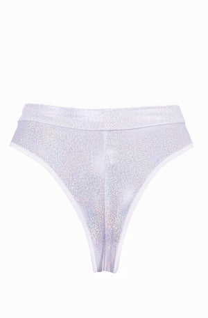 High Waist Rave Holographic Bottom / BOND Holo WHITE,BOTTOMS - EXES LINGERIE