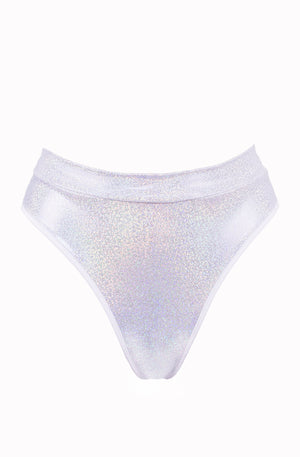 High Waist Rave Holographic Bottom / BOND Holo WHITE,BOTTOMS - EXES LINGERIE