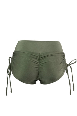 Drawstring side Shorts Scrunch Back / SHORTS V / KHAKI,BOTTOMS - EXES LINGERIE