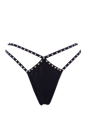Mini thong double straps Crystals panty / DOUBLE CRYSTALS BLACK,BOTTOMS - EXES LINGERIE