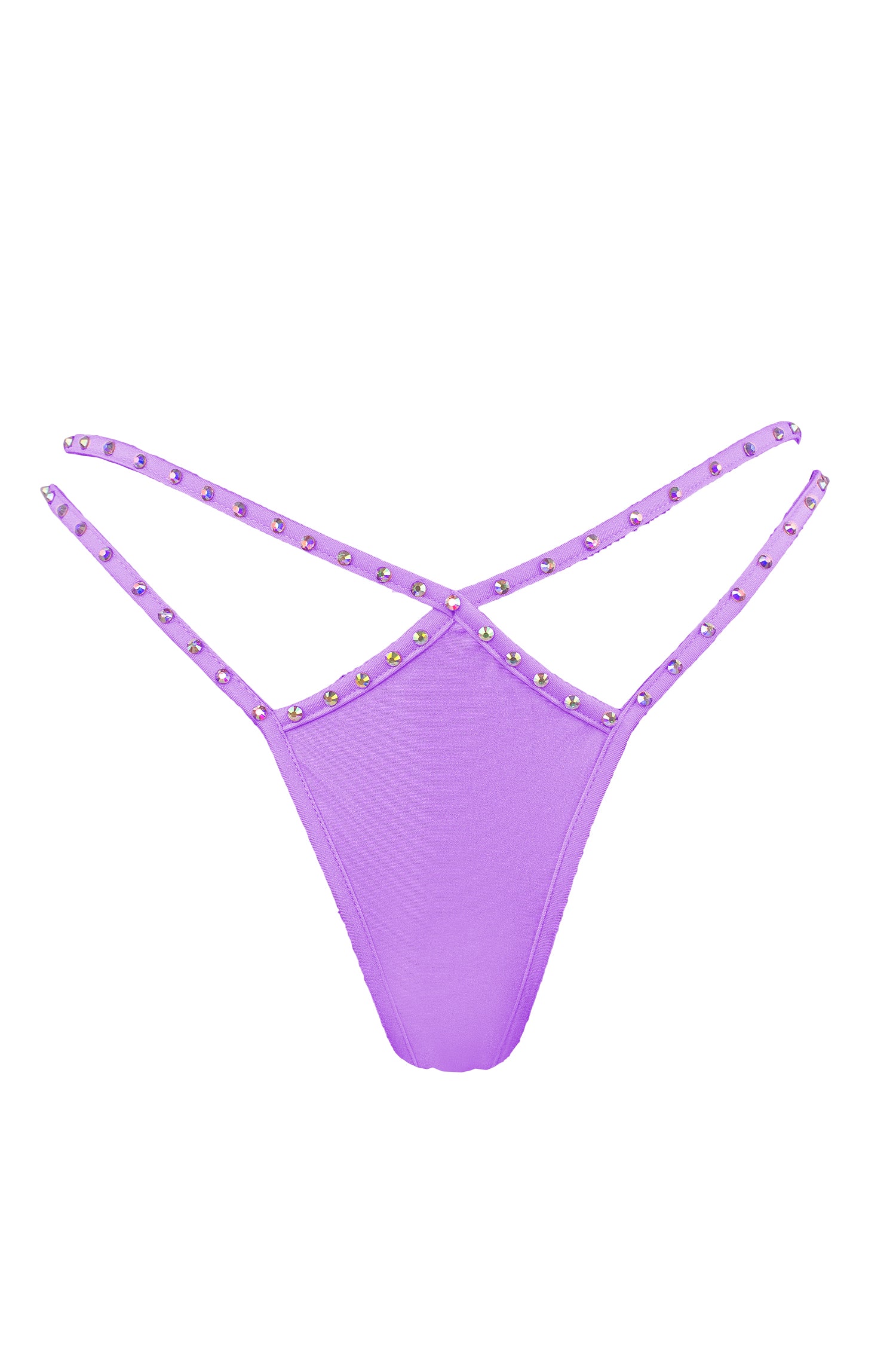 Mini thong double straps Crystals panty / DOUBLE CRYSTALS LILAC,BOTTOMS - EXES LINGERIE