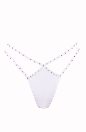 Mini thong double straps Crystals panty / DOUBLE CRYSTALS WHITE,BOTTOMS - EXES LINGERIE