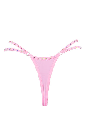Mini thong double straps Crystals panty / DOUBLE CRYSTALS BABY PINK,BOTTOMS - EXES LINGERIE
