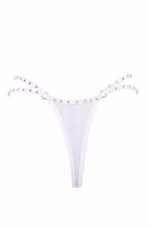 Mini thong double straps Crystals panty / DOUBLE CRYSTALS WHITE,BOTTOMS - EXES LINGERIE