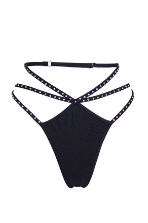 Cage thong with crystals scrunch back / ÉTOILE BLACK,BOTTOMS - EXES LINGERIE