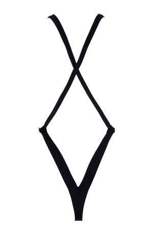 Vinyl V Plunge Bodysuit /  BLACK,BODYSUITS - EXES LINGERIE