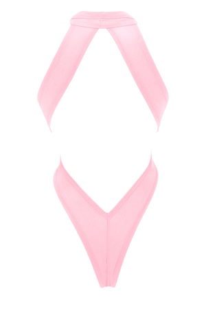 CRISS CROSS Bondage High-Cut Bodysuit / Festival Bodysuit / BABY PINK - EXES LINGERIE