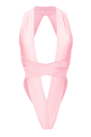 CRISS CROSS Bondage High-Cut Bodysuit / Festival Bodysuit / BABY PINK - EXES LINGERIE