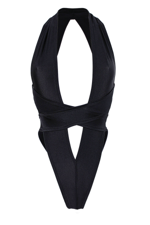 CRISS CROSS Bondage High-Cut Bodysuit / Festival Bodysuit / BLACK