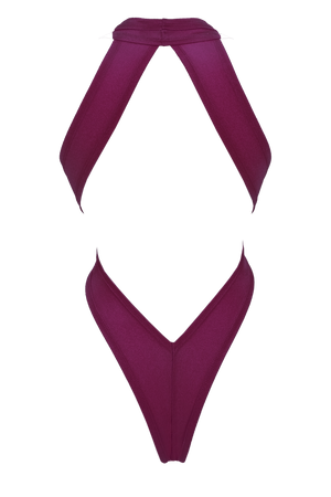 CRISS CROSS Bondage High-Cut Bodysuit / Festival Bodysuit / WINE,BODYSUITS - EXES LINGERIE