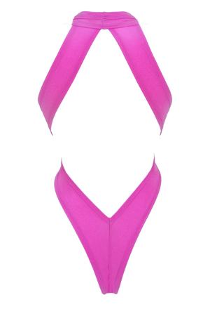 CRISS CROSS Bondage High-Cut Bodysuit / Festival Bodysuit / NEON PINK,BODYSUITS - EXES LINGERIE