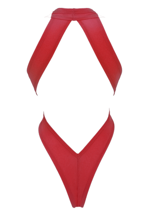 CRISS CROSS Bondage High-Cut Bodysuit / Festival Bodysuit / RED - EXES LINGERIE