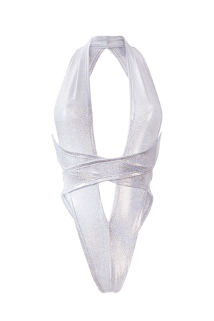 CRISS CROSS Hologram Bondage Bodysuit / RAVE Bodysuit / WHITE - EXES LINGERIE