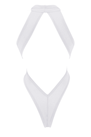 CRISS CROSS Bondage High-Cut Bodysuit / Festival Bodysuit / WHITE