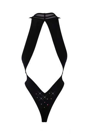 CRISS CROSS Mesh Crystals Bodysuit / Sexy lingerie / BLACK - EXES LINGERIE