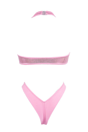 Cut-out front Wrap tie holographic bodysuits / NINA BABY PINK HOLO,BODYSUITS - EXES LINGERIE