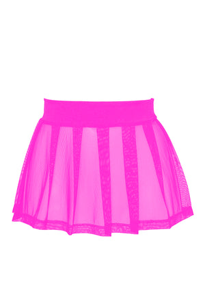 Pleated Mini skirt sheer mesh / Festival & Rave skirt / NEON PINK,SKIRTS & PANTS - EXES LINGERIE