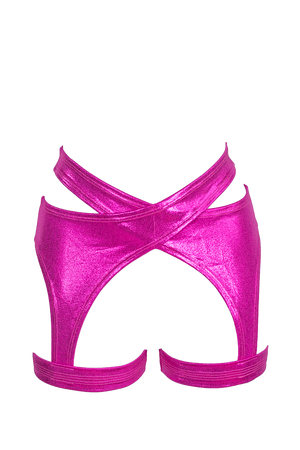 Criss Cross Holographic Garter Belt / X-GARTER HOLO NEON PINK - EXES LINGERIE