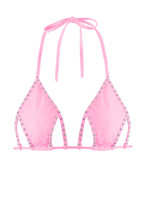Cut-out Triangle Bikini Top with Rhinestones / Cut-Out Crystals BABY PINK,TOPS - EXES LINGERIE