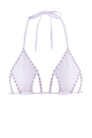 Cut-out Triangle Bikini Top with Rhinestones / Cut-Out Crystals WHITE,TOPS - EXES LINGERIE