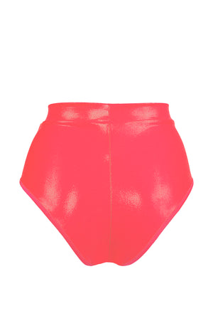 High waisted Pole Wear holographic Bottom / HW BASIC brief /CORAL Hologram,BOTTOMS - EXES LINGERIE
