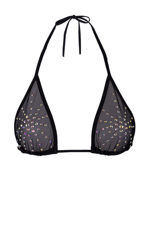 Rhinestones Triangle Bikini Top  / TOP ISA CRYSTALS BLACK,TOPS - EXES LINGERIE