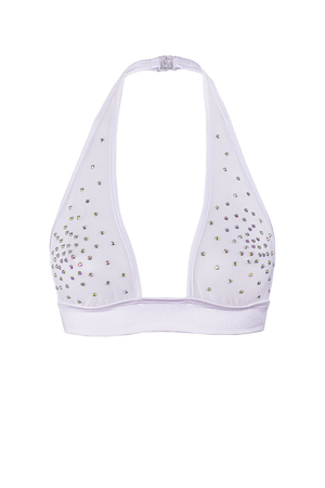 Halter sheer Mesh Crop Top with Crystals / TOP ALEX WHITE,TOPS - EXES LINGERIE