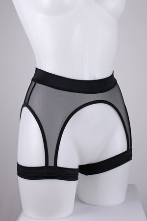 THIGH HIGH GARTER BELT / MESH BLACK,BOTTOMS - EXES LINGERIE