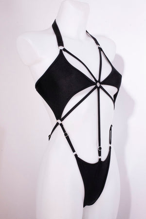 Cut-out Harness Bodysuit / Strappy Rave Bodysuit / ÉTOILE BLACK,BODYSUITS - EXES LINGERIE
