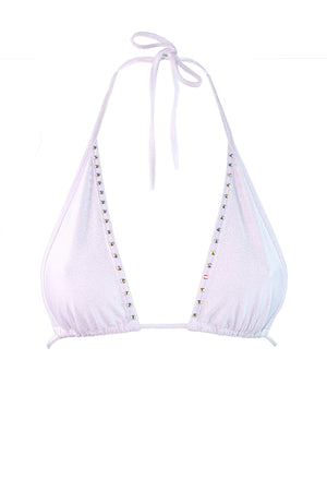 Rhinestones Triangle Bikini Top  / LONG BEACH CRYSTALS WHITE,TOPS - EXES LINGERIE
