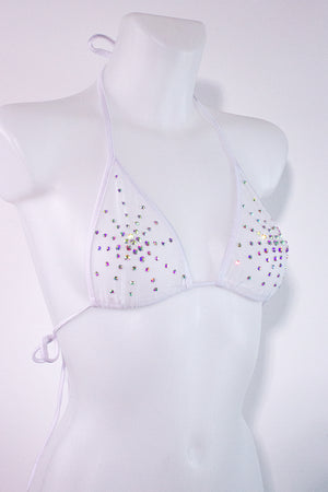 Rhinestones Triangle Bikini Top  / TOP ISA CRYSTALS WHITE,TOPS - EXES LINGERIE