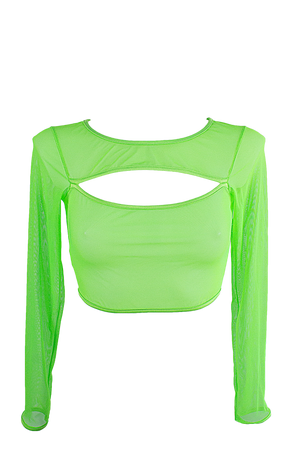 Crop Top Slit front Long sleeve Mesh T-Shirt / LIME MESH NAUTICA - EXES LINGERIE