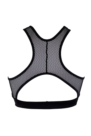 Mesh Cut-out Bralette Pole Dance Top / LUNA OPEN BLACK - EXES LINGERIE