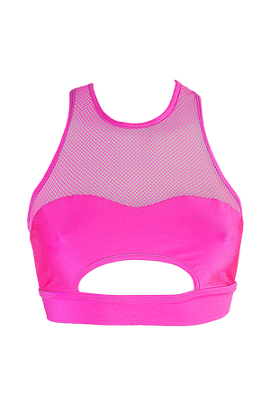 Mesh Cut-out Bralette Pole Dance Top / LUNA OPEN / NEON PINK - EXES LINGERIE
