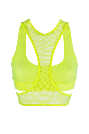 Layered Crop Top Set / Hologram layered with Fishnet / DOUBLE TOP NEON YELLOW - EXES LINGERIE