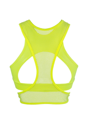 Layered Crop Top Set / Hologram layered with Fishnet / DOUBLE TOP NEON YELLOW - EXES LINGERIE