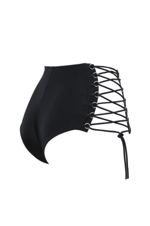 High Waisted Lace-up Hot-Pant / High-Cut cheeky Panties / BLACK - EXES LINGERIE