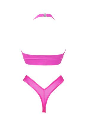 Cut-out TOP NINA + LULY THONG 2 pcs SET / NEON PINK - EXES LINGERIE