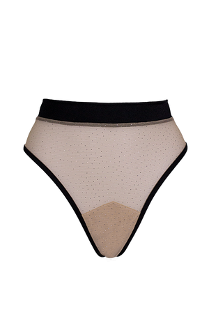 High-cut Sparkles Mesh Bottom / BOND NUDE SPARKLE - EXES LINGERIE