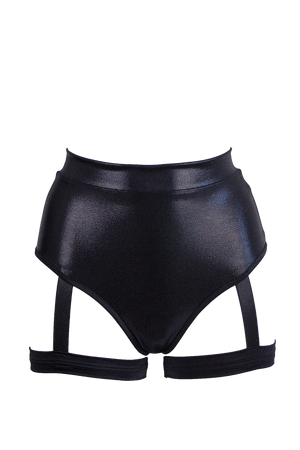 High waisted garter shorts Hologram Pole dance wear / HW GARTER HOLOGRAPHIC BLACK - EXES LINGERIE