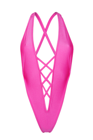 TRACY STRING Bodysuit / Swim Rave Festivals / NEON PINK - EXES LINGERIE