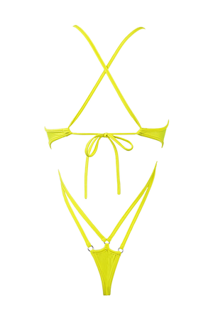 Cut-out Harness Bodysuit / Strappy Rave Swimsuit / FEVER NEON YELLOW - EXES LINGERIE