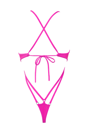 Cut-out Harness Bodysuit / Strappy Rave Swimsuit / FEVER NEON PINK - EXES LINGERIE