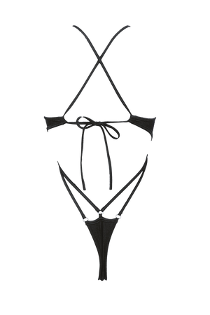 Cut-out Harness Bodysuit / Strappy Rave Bodysuit / FEVER BLACK - EXES LINGERIE