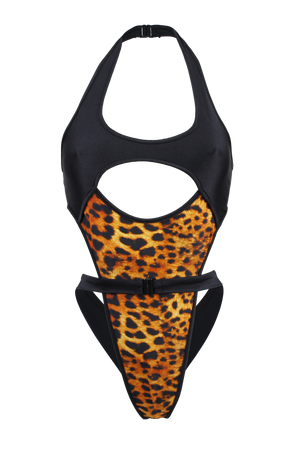 Cut Out Swimsuit - Wrap Tie Animal Print Bodysuit / NINA SWIM - EXES LINGERIE