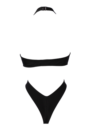 Wrap Tie deep plunge neckline Bodysuit / VICKY WET LOOK BLACK - EXES LINGERIE
